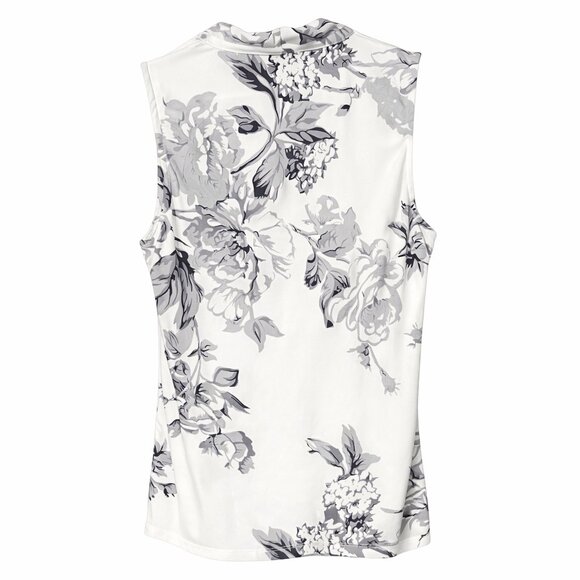 Ann Taylor Floral Sleeveless Blouse Size L Ivory Gray - Picture 2 of 4